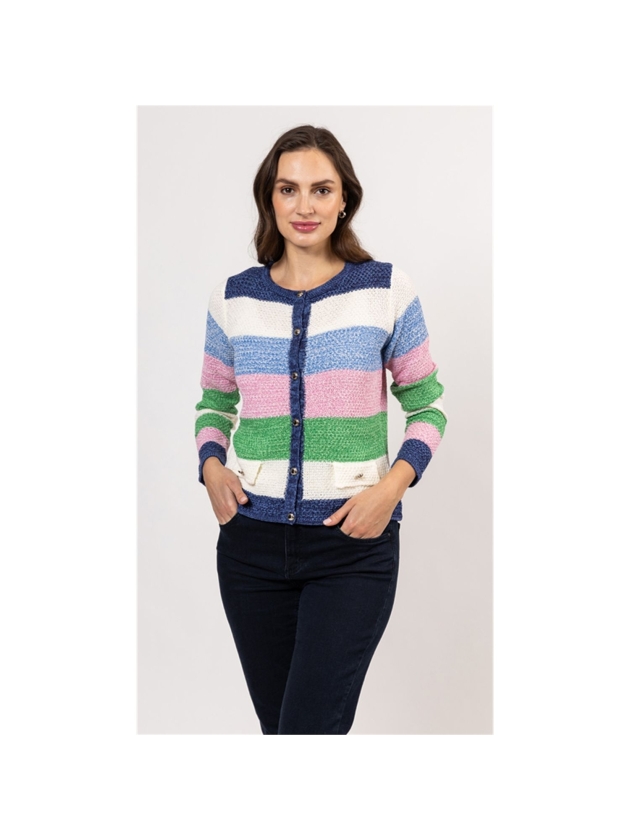 Sarto Fashion Cardigan l/s m1410 navy-sky-rbloom+ stripe