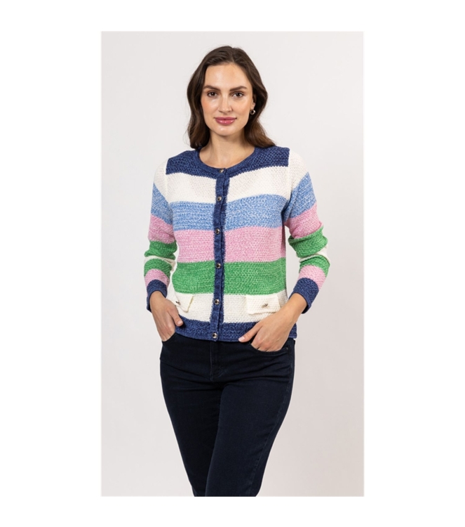 Sarto Fashion Cardigan l/s m1410 navy-sky-rbloom+ stripe