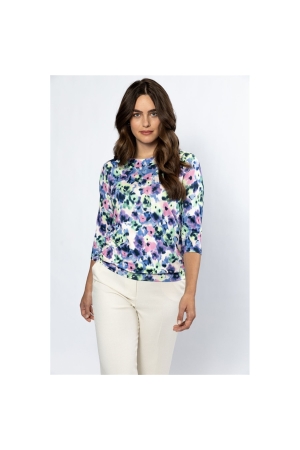 Sarto Fashion Blouson boat neck 3/4 sl m1790 krokus-f green+painted flower
