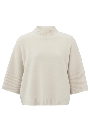 Yaya High neckline sweater with rib Pumice stone beige