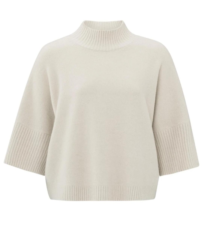 Yaya High neckline sweater with rib Pumice stone beige