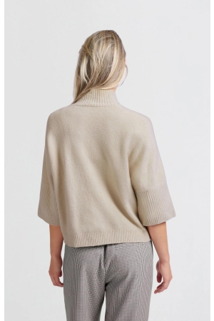 Yaya High neckline sweater with rib Pumice stone beige