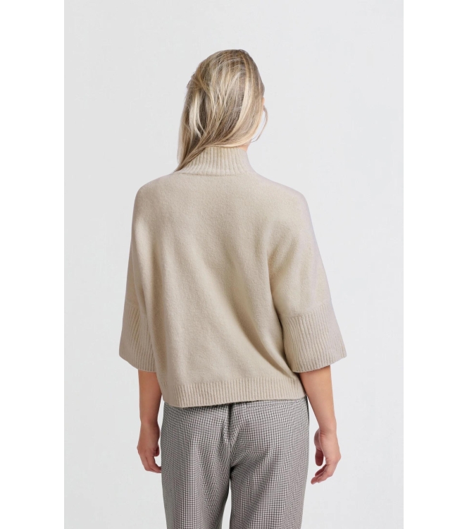 Yaya High neckline sweater with rib Pumice stone beige