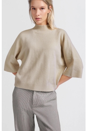Yaya High neckline sweater with rib Pumice stone beige