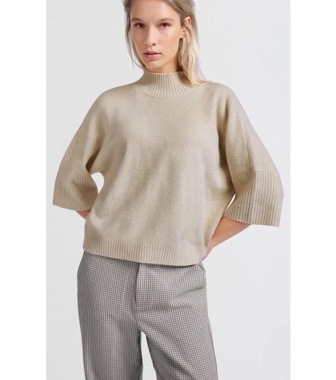 Yaya High neckline sweater with rib Pumice stone beige