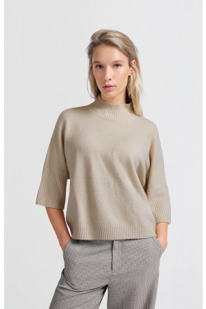 Yaya High neckline sweater with rib Pumice stone beige