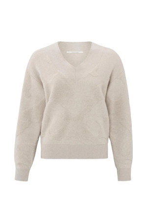 Yaya V-neck sweater with texture Pumice stone beige