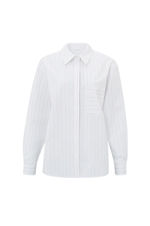 Yaya Striped blouse with cuff tape Pumice stone beige dessin