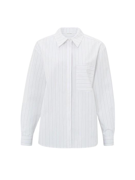 Yaya Striped blouse with cuff tape Pumice stone beige dessin