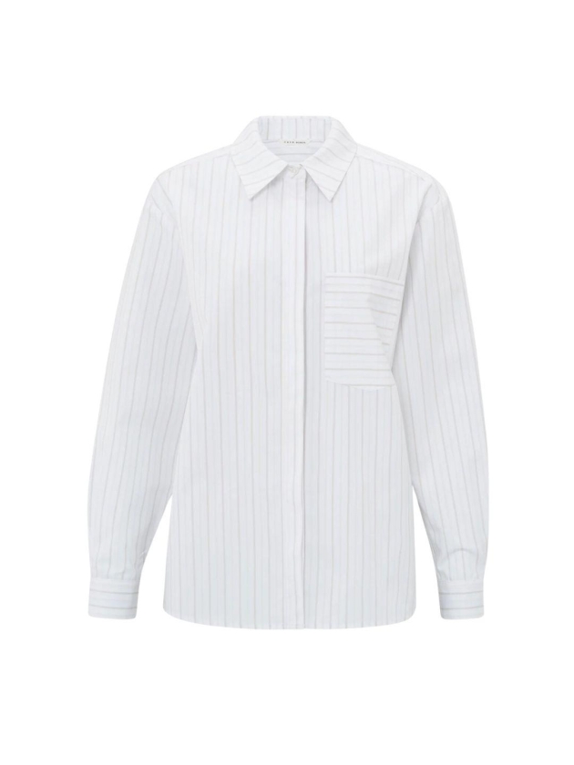 Yaya Striped blouse with cuff tape Pumice stone beige dessin
