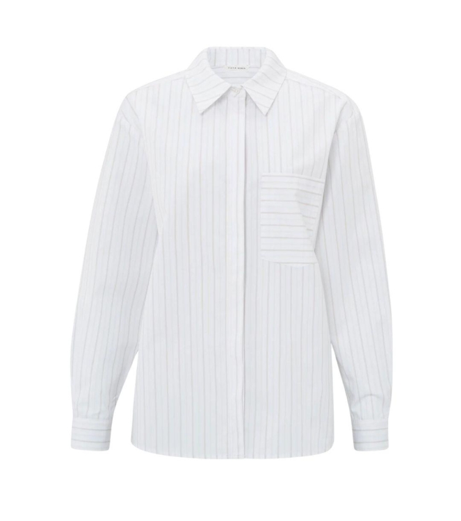 Yaya Striped blouse with cuff tape Pumice stone beige dessin