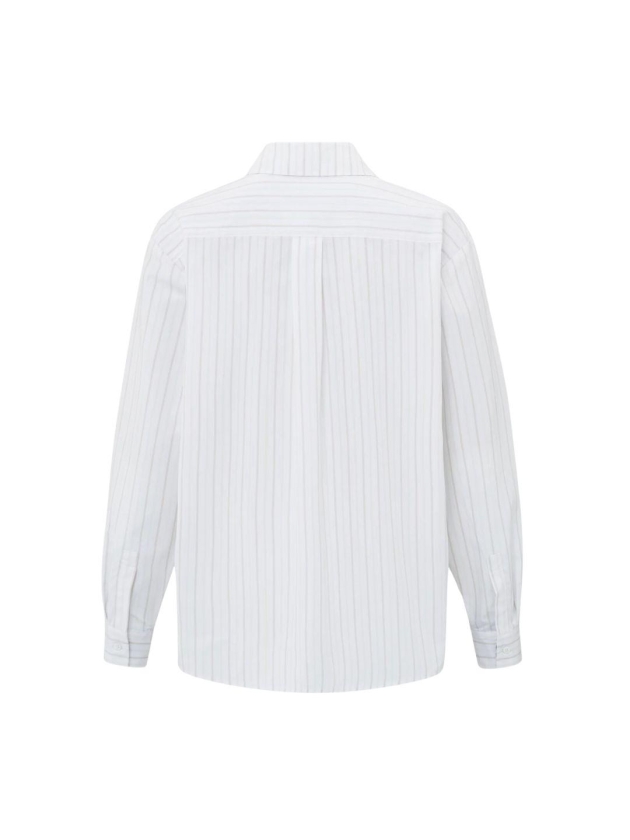 Yaya Striped blouse with cuff tape Pumice stone beige dessin