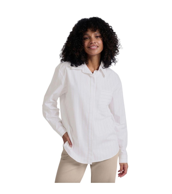 Yaya Striped blouse with cuff tape Pumice stone beige dessin