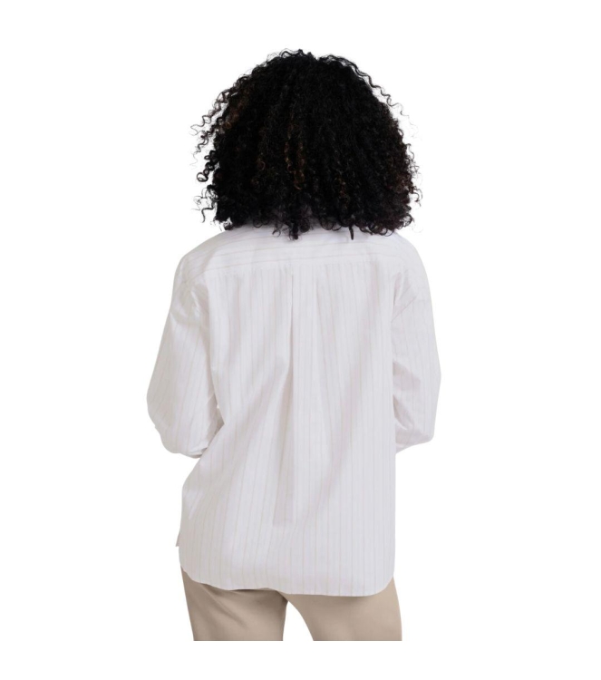 Yaya Striped blouse with cuff tape Pumice stone beige dessin