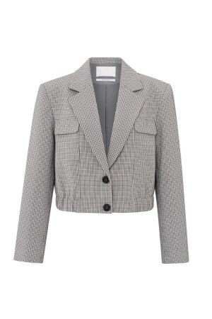 Yaya Woven checked short blazer jac Feather grey dessin
