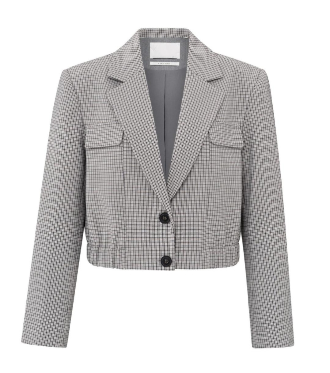 Yaya Woven checked short blazer jac Feather grey dessin