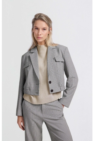 Yaya Woven checked short blazer jac Feather grey dessin