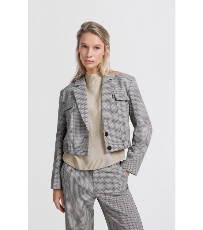 Yaya Woven checked short blazer jac Feather grey dessin