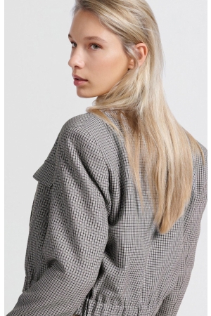 Yaya Woven checked short blazer jac Feather grey dessin