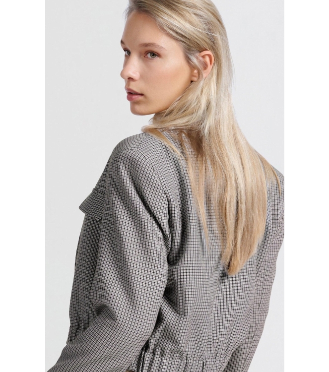 Yaya Woven checked short blazer jac Feather grey dessin