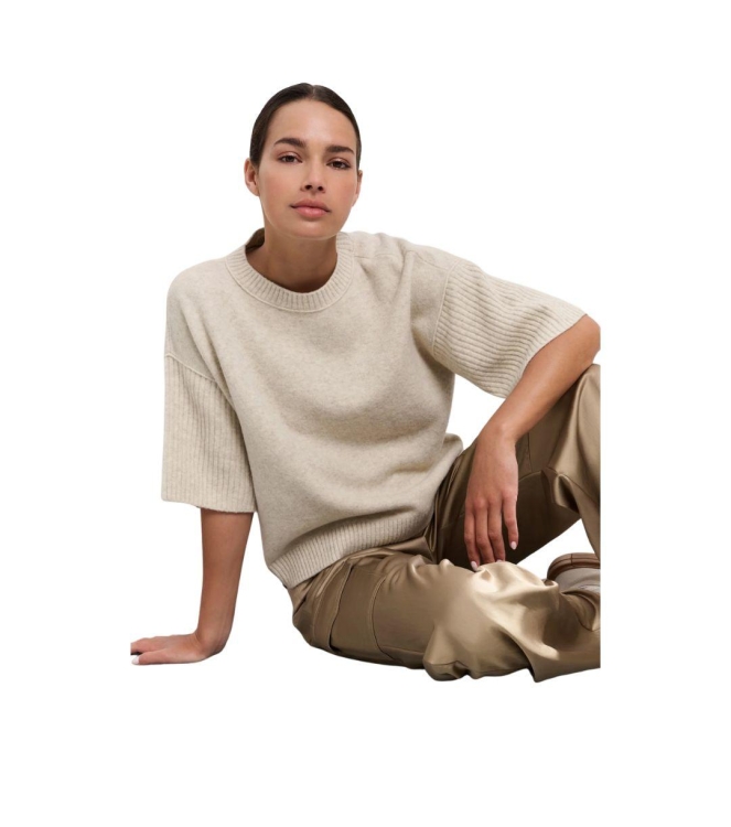 Yaya Round neck sweater with rib sl
