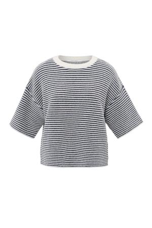Yaya Fluffy stripe sweater ss 99986 Off white