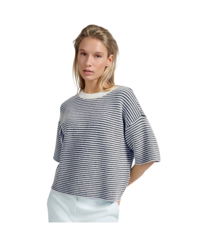 Yaya Fluffy stripe sweater ss 99986 Off white