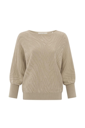 Yaya Boatneck jaquard sweater 3/4 s 51304 Humus beige