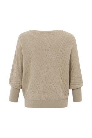 Yaya Boatneck jaquard sweater 3/4 s 51304 Humus beige