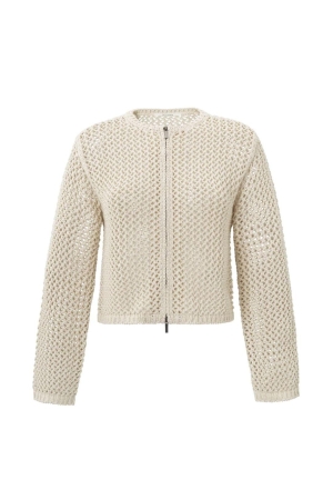 Yaya Mesh stitch cardigan with zipp 20908 Summer sand