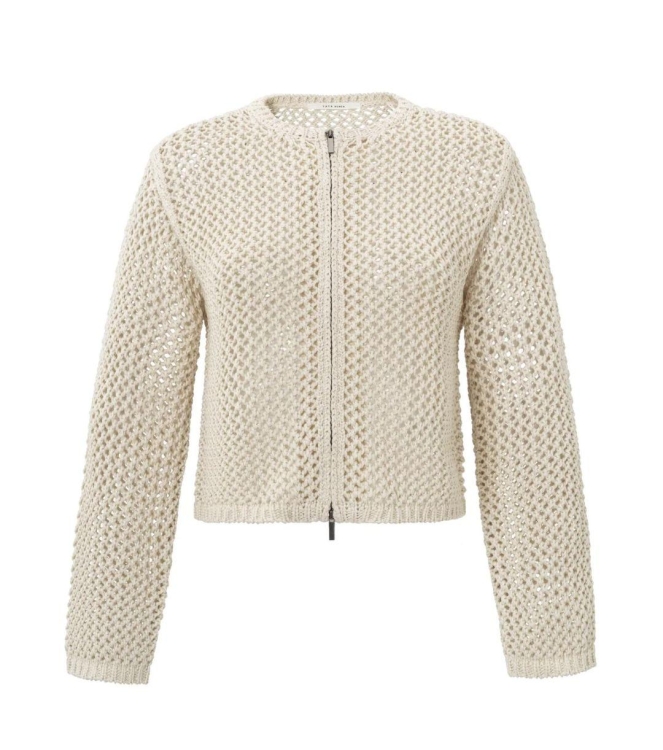 Yaya Mesh stitch cardigan with zipp 20908 Summer sand