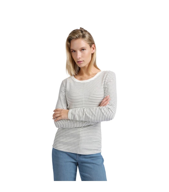 Yaya Striped long sleeve top with c Blanc de blanc white dessin