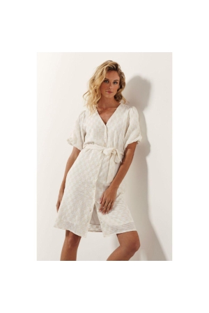 Tramontana Checked Embroidery Dress 001100 Off white