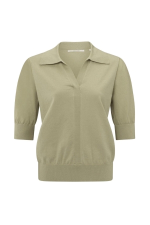 Yaya Knitted polo with transparent soft green