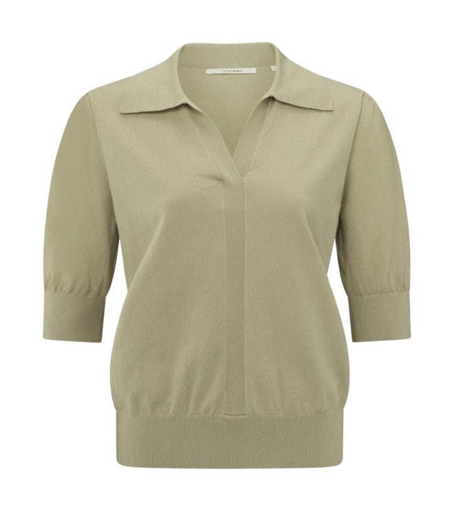 Yaya Knitted polo with transparent soft green
