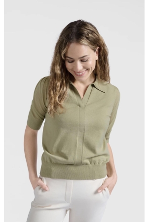 Yaya Knitted polo with transparent soft green