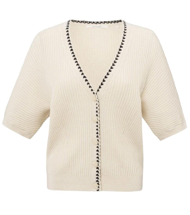 Yaya Rib cardigan with fun detail a 20908 Summer sand