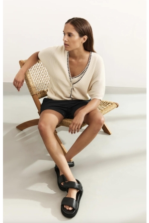 Yaya Rib cardigan with fun detail a 20908 Summer sand