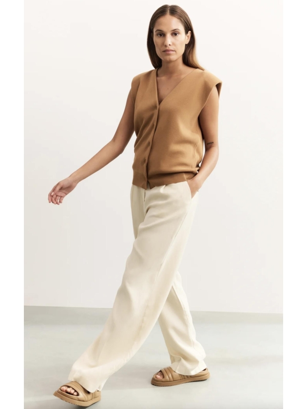 Yaya Linen mix wide leg trouse-L32 20908 Summer sand