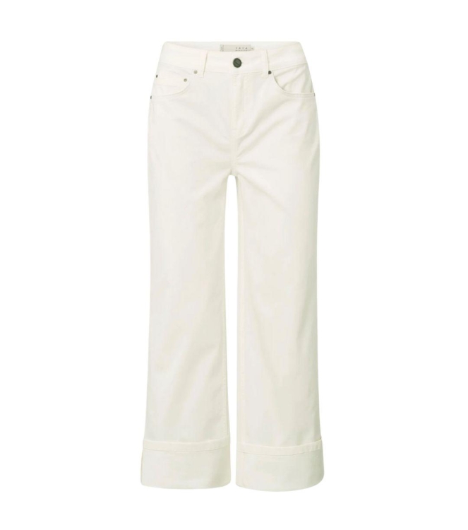 Yaya Mid waist denim w. roll-up 00000 Pure white