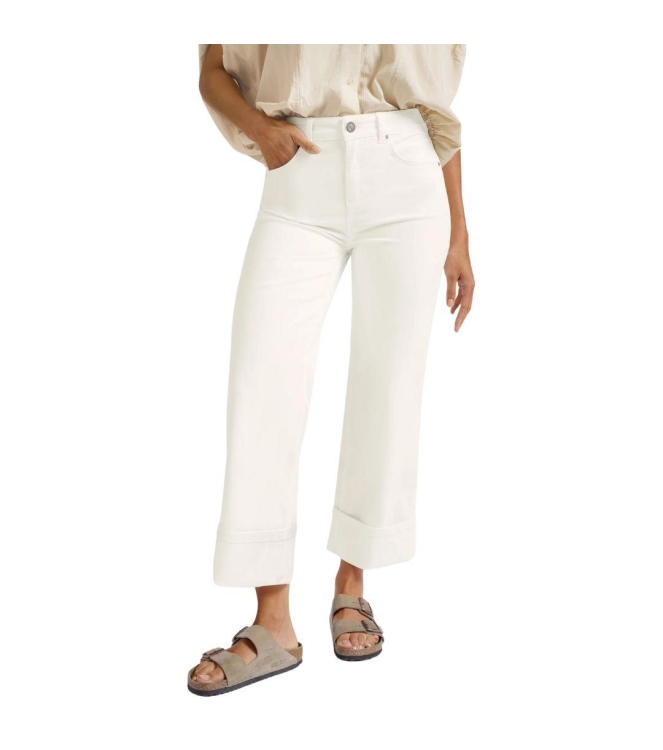 Yaya Mid waist denim w. roll-up 00000 Pure white