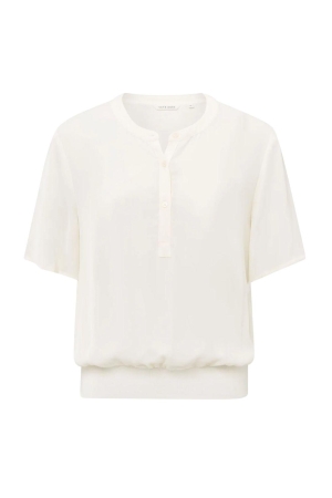 Yaya Woven polo with rib waistband off white