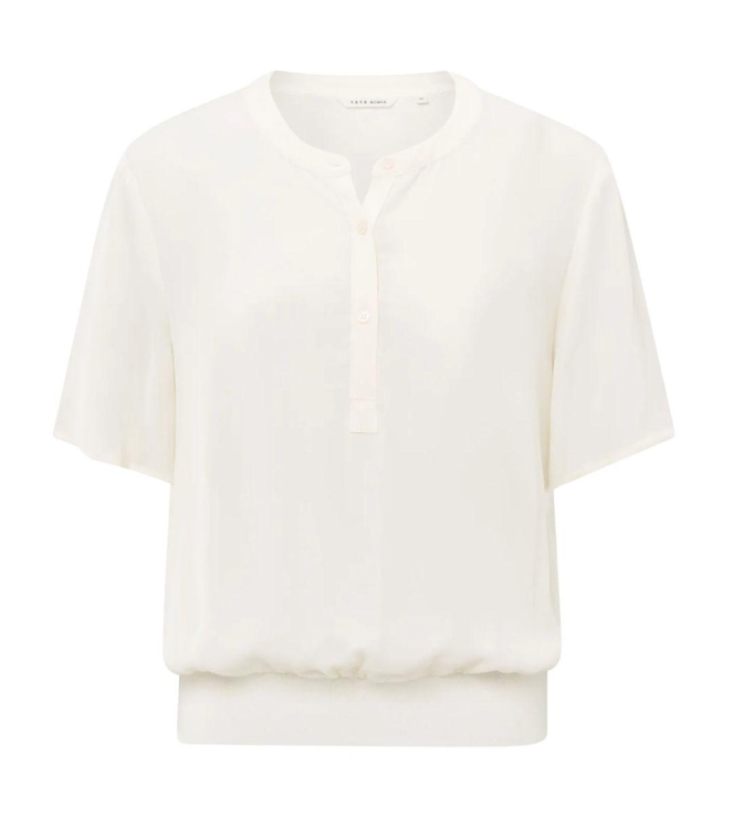 Yaya Woven polo with rib waistband off white