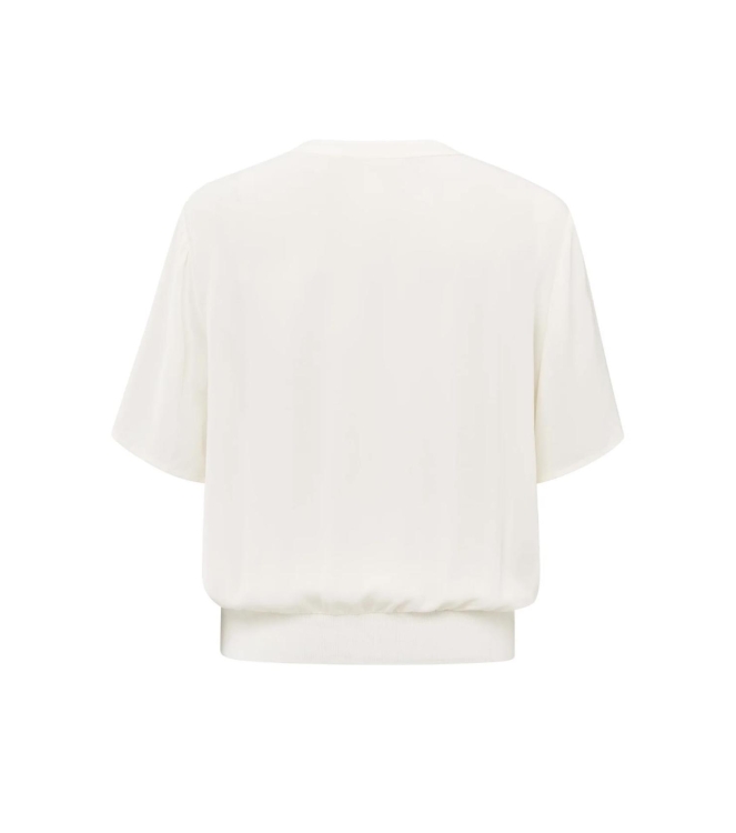 Yaya Woven polo with rib waistband off white