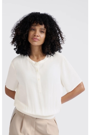 Yaya Woven polo with rib waistband off white