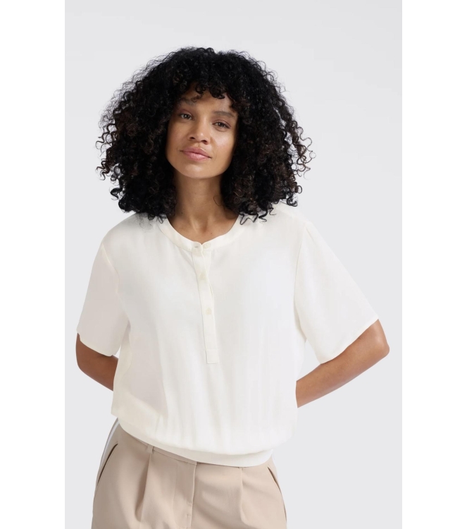 Yaya Woven polo with rib waistband off white