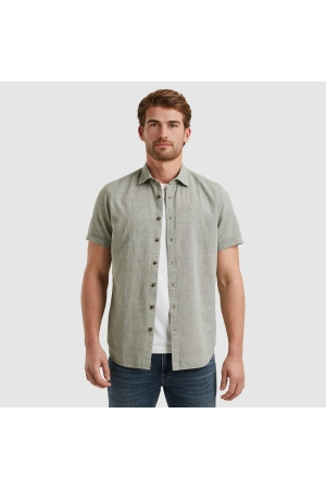 PME Legend Short Sleeve Shirt Ctn Linen 2 ton 6149 Deep Lichen Green