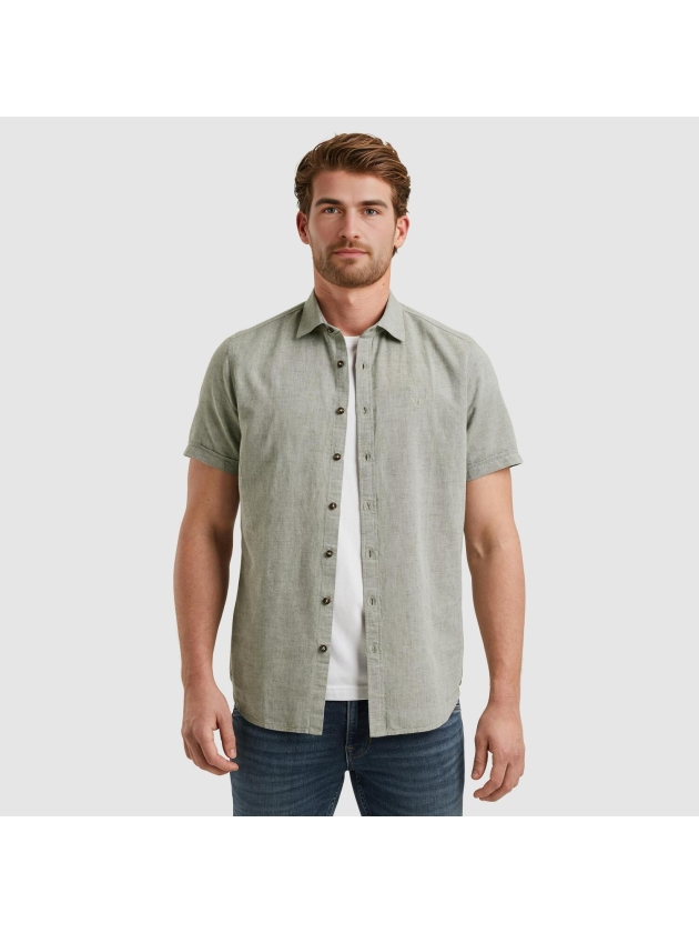 PME Legend Short Sleeve Shirt Ctn Linen 2 ton 6149 Deep Lichen Green