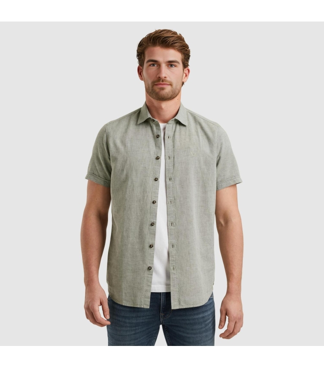 PME Legend Short Sleeve Shirt Ctn Linen 2 ton 6149 Deep Lichen Green