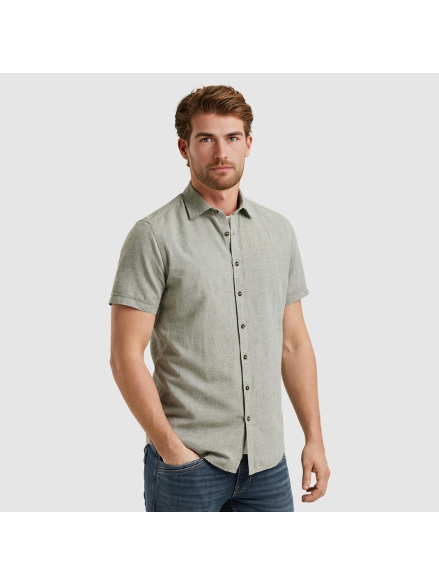 PME Legend Short Sleeve Shirt Ctn Linen 2 ton 6149 Deep Lichen Green